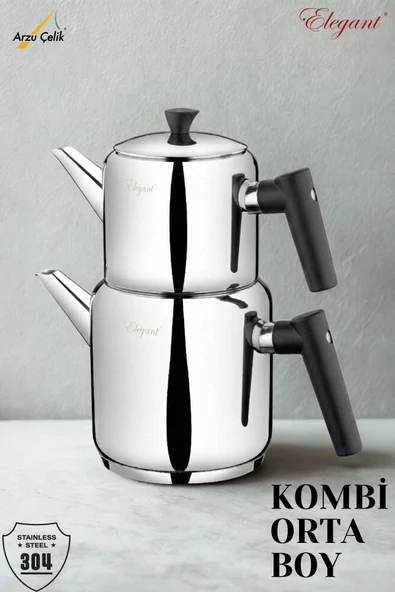 ELEGANT Kombi Orta Boy Bakalit Kulplu Çaydanlık Takımı - Siyah ürün görseli 1