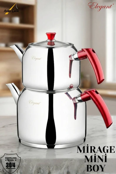 ELEGANT Mirage Mini Boy Bakalit Kulplu Çaydanlık Takımı - Kırmızı ürün görseli 1