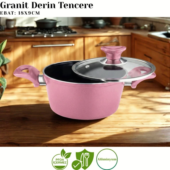 ARZU ÇELİK 9 Parça Granit Set Cam Kapak - Mürdüm - Resim 5