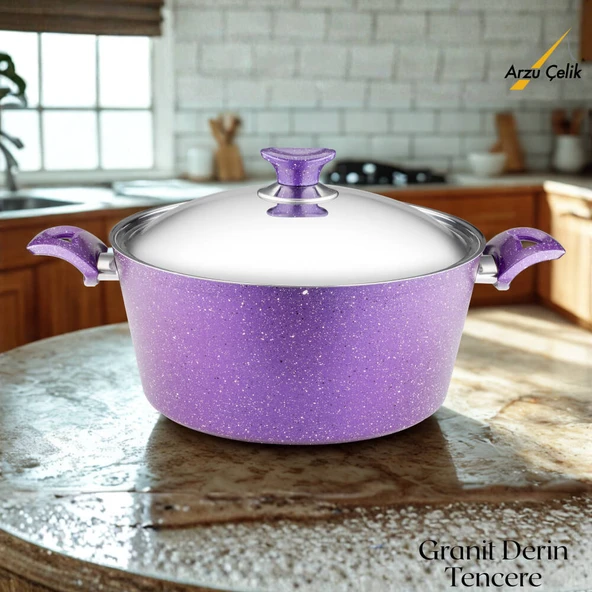 ARZU ÇELİK 28 Cm Granit Derin Tencere Çelik Kapak - Violet ürün görseli 1