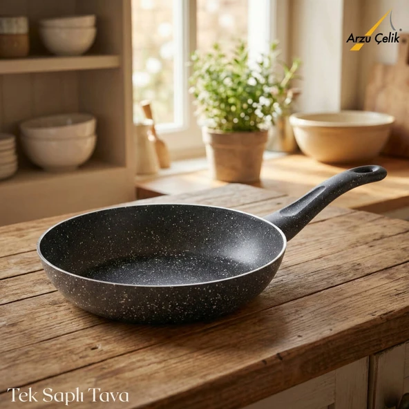 ARZU ÇELİK 24 Cm Granit Tek Saplı Tava - Siyah ürün görseli 1