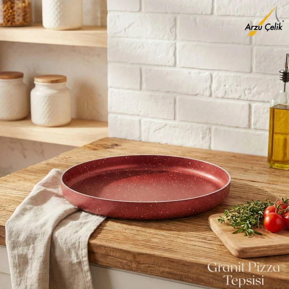 ARZU ÇELİK 30 Cm Granit Pizza Tepsisi - Kırmızı ürün görseli 1