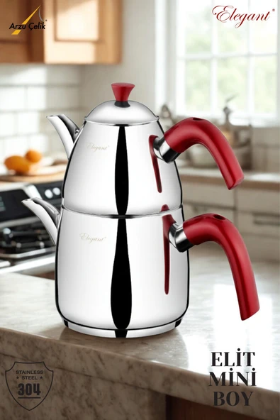 ELEGANT Elit Mini Boy Bakalit Kulplu Çaydanlık Takımı - Kırmızı ürün görseli 1