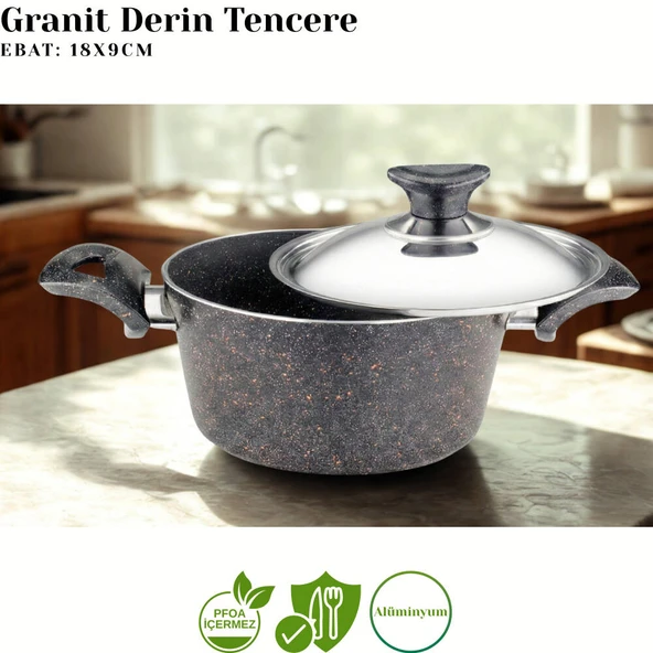 ARZU ÇELİK 9 Parça Granit Set Çelik Kapak - Siyah - Resim 5