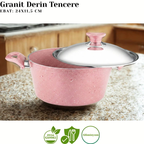 ARZU ÇELİK 9 Parça Granit Set Çelik Kapak - Pembe - Resim 3