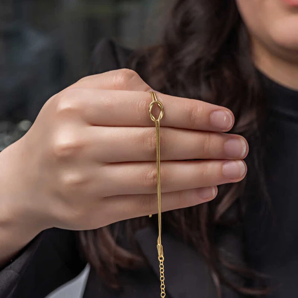 Norino 925 Ayar Gümüş Gold Aşk Düğüm Kadın Bileklik ürün görseli 1