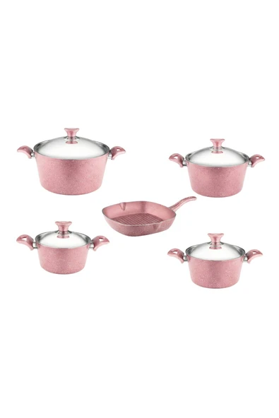 ARZU ÇELİK 9 Parça Granit Set Çelik Kapak - Pembe - Resim 7