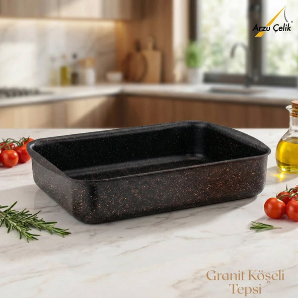 ARZU ÇELİK 22x30 Cm Granit Köşeli Tepsi - Siyah ürün görseli 1