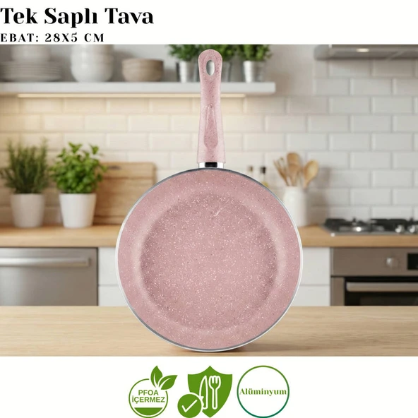 ARZU ÇELİK 28 Cm Granit Tek Saplı Tava - Pembe - Resim 2