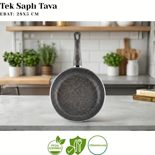 ARZU ÇELİK 28 Cm Granit Tek Saplı Tava - Siyah - Resim 2