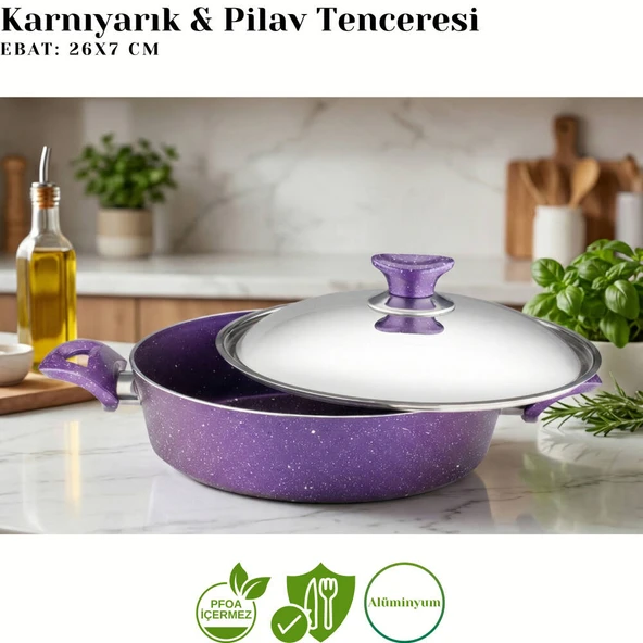 ARZU ÇELİK 7 Parça Granit Set Çelik Kapak - Violet - Resim 4