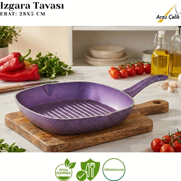 ARZU ÇELİK 12 Parça Granit Set Cam Kapak - Violet - Resim 7