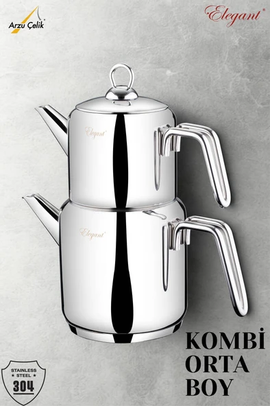 ELEGANT Kombi Orta Boy Çelik Kulplu Çaydanlık Takımı ürün görseli 1