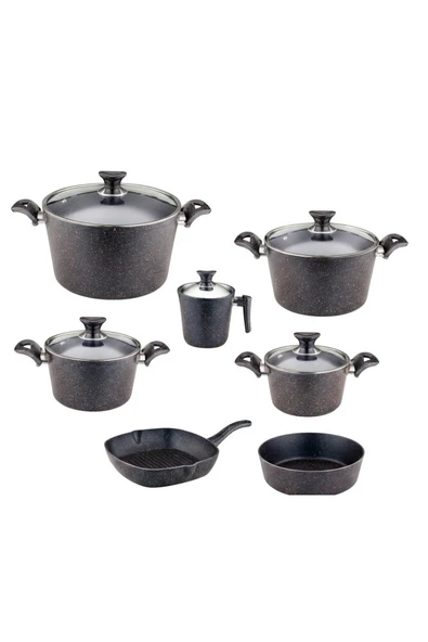 ARZU ÇELİK 12 Parça Granit Set Cam Kapak - Siyah - Resim 9