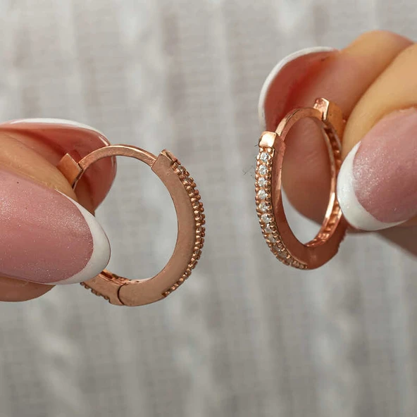 Norino Gümüş Zirkon Taşlı Rose Oval Küpe ürün görseli 1