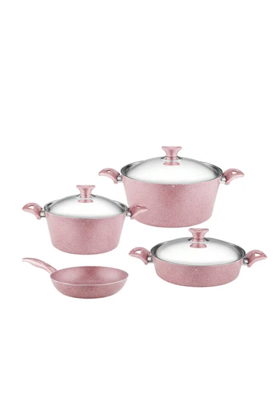 ARZU ÇELİK 7 Parça Granit Set Çelik Kapak - Pembe - Resim 6