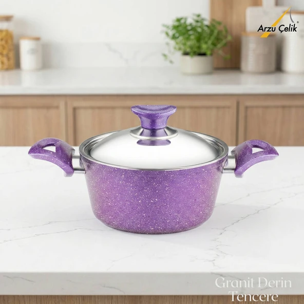 ARZU ÇELİK 18 Cm Granit Derin Tencere Çelik Kapak - Violet ürün görseli 1