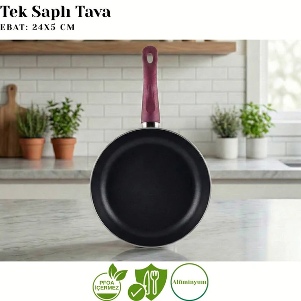 ARZU ÇELİK 24 Cm Granit Tek Saplı Tava - Mürdüm - Resim 2