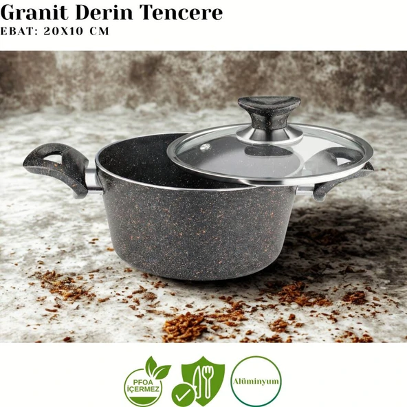 ARZU ÇELİK 7 Parça Granit Set Cam Kapak - Siyah - Resim 3
