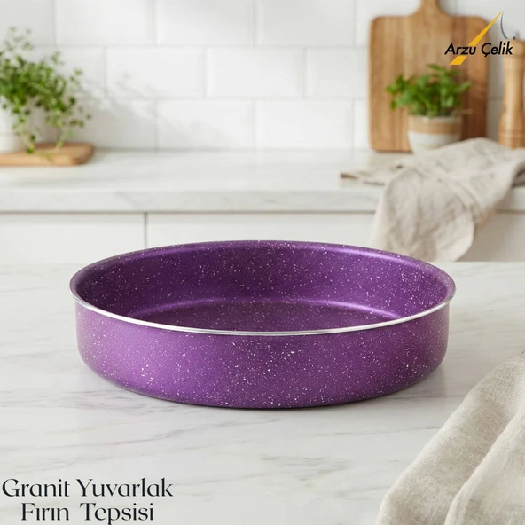 ARZU ÇELİK 30 Cm Granit Yuvarlak Fırın Tepsisi - Violet ürün görseli 1
