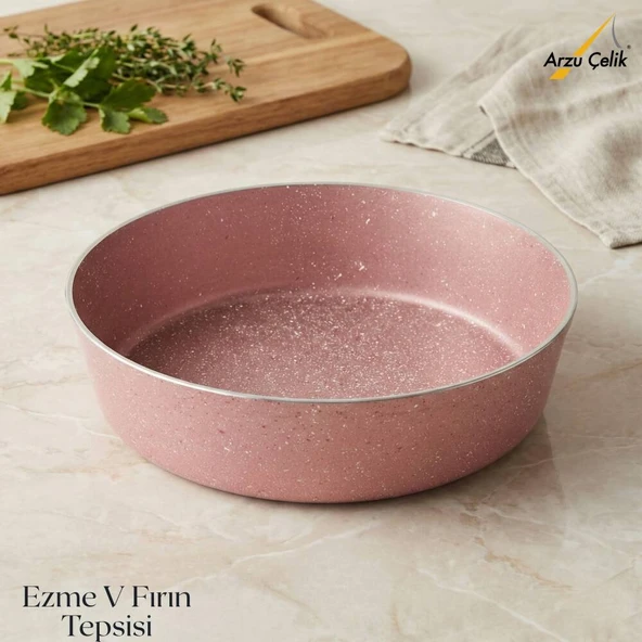 ARZU ÇELİK 28 Cm Granit Ezme V Fırın Tepsisi - Pembe ürün görseli 1