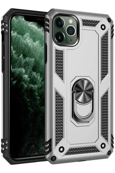 Newface Apple iPhone 11 Pro Kılıf Sofya Yüzüklü Silikon Kapak - Gümüş ürün görseli 1