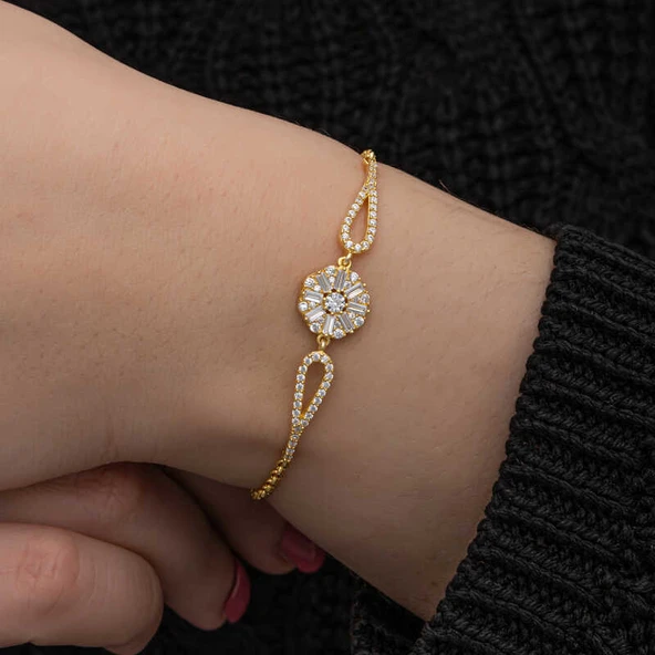 Norino 925 Ayar Gümüş Gold Baget Taşlı Kadın Bileklik ürün görseli 1