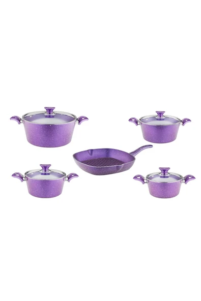 ARZU ÇELİK 9 Parça Granit Set Cam Kapak - Violet - Resim 7