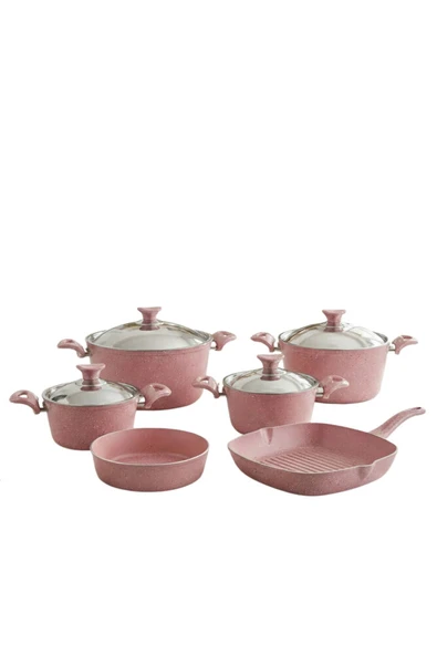 ARZU ÇELİK 10 Parça Granit Set Çelik Kapak - Pembe - Resim 9