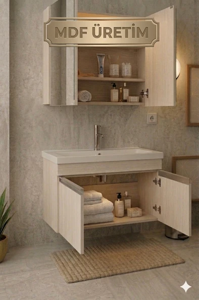 MR CLK 1. Sınıf MDFLAM Akça Ağaç Banyo Seti - 80 cm ürün görseli 1