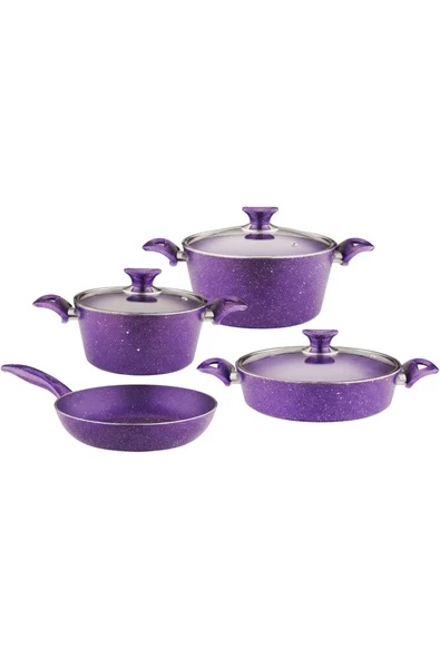 ARZU ÇELİK 7 Parça Granit Set Cam Kapak - Violet - Resim 6