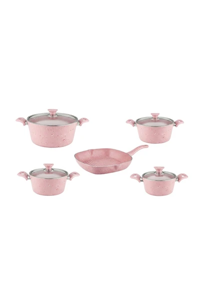 ARZU ÇELİK 9 Parça Granit Set Cam Kapak - Pembe - Resim 7