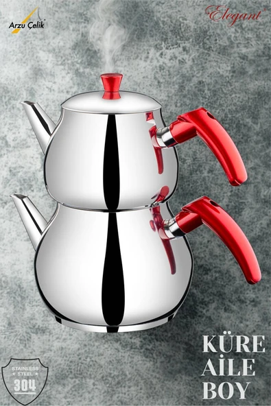 ELEGANT Küre Aile Boy Bakalit Kulplu Çaydanlık Takımı - Kırmızı ürün görseli 1