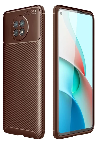Newface Xiaomi Redmi Note 9 5G Kılıf Auto Focus Karbon Kapak - Kahverengi ürün görseli 1