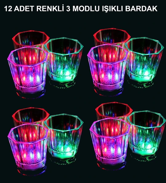 Norino LED Işıklı Eğlence Bardakları - 3 Modlu Renk Değiştiren Bardak 12 Adet ürün görseli 1