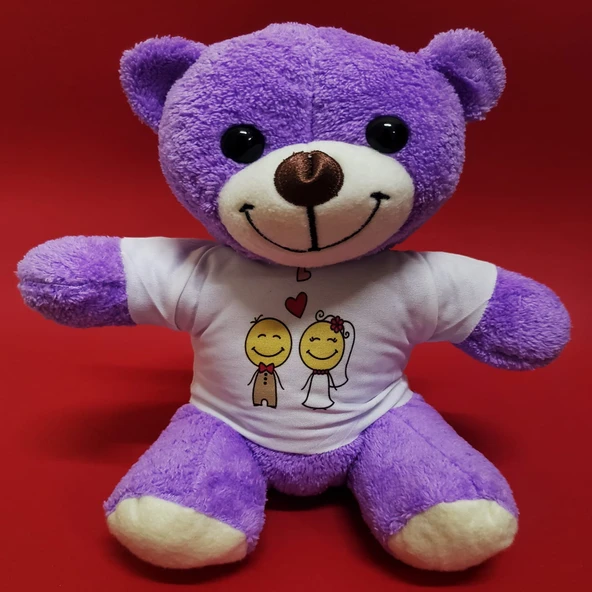 Norino Aşık Çiftler Tişörtlü Mor Peluş Ayıcık ürün görseli 1