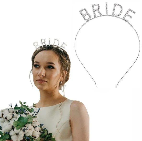Norino Gümüş Renk Bekarlığa Veda Kristal Taş Bride Tacı İthal 16x10 cm ürün görseli 1