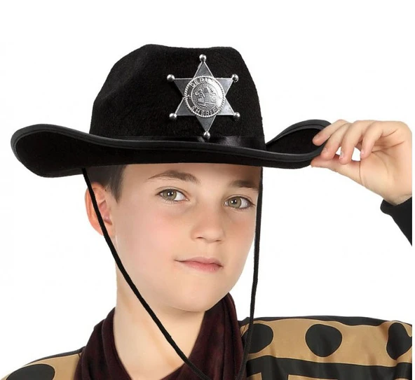 Norino Çocuk Kovboy Şapkası Sheriff Şapkası Siyah Renk ürün görseli 1