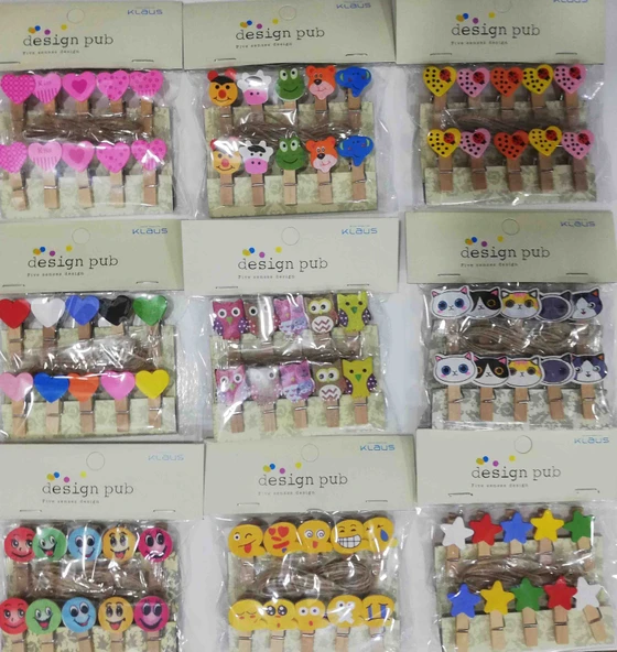 Norino 10'lu Şekilli Ahşap Mandallar 3.5cm (10'lu Set-10 Paket) ürün görseli 1