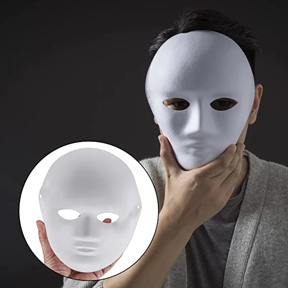 Norino Beyaz Renk Boyanabilir Anonim Tam Yüz Cosplay Maske 24x18 cm ürün görseli 1
