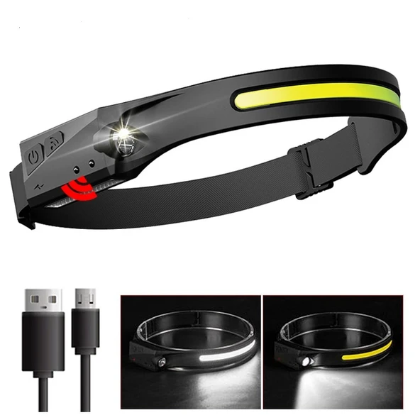 Norino 5 Aydınlatma Modlu COB LED Sensörlü USB Şarj Edilebilir Dahili Pilli Kafa Lambası ürün görseli 1