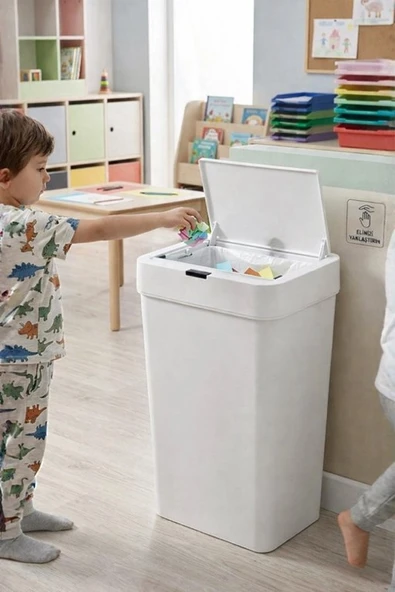 50 Litre Kızıl Ötesi Sensörlü Otomatik Çöp Kovası Ofis Mutfak Banyo Antibakteriyel Çöp Kovası Beyaz ürün görseli 1