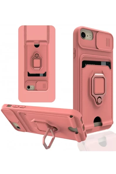 Newface Apple iPhone 7 Kılıf Zuma Kartvizitli Yüzüklü Silikon - Pembe ürün görseli 1