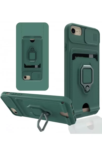 Newface Apple iPhone 7 Kılıf Zuma Kartvizitli Yüzüklü Silikon - Yeşil ürün görseli 1