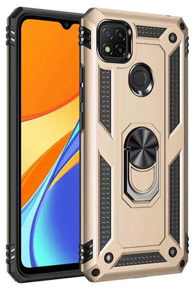 Newface Xiaomi Redmi 9C Kılıf Sofya Yüzüklü Silikon Kapak - Gold ürün görseli 1