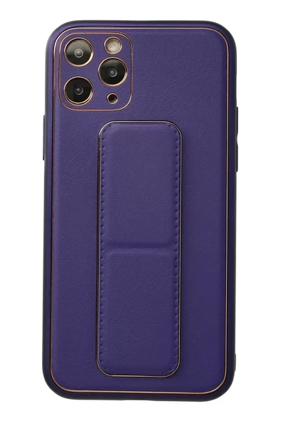 Newface Apple iPhone 11 Pro Kılıf Coco Deri Standlı Kapak - Mor ürün görseli 1