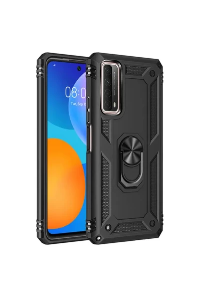 Newface Huawei P Smart 2021 Kılıf Sofya Yüzüklü Silikon Kapak - Siyah ürün görseli 1