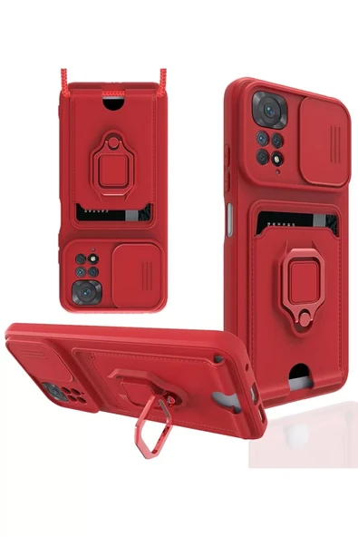 Newface Xiaomi Redmi Note 11 Pro Kılıf Zuma Kartvizitli Yüzüklü Silikon - Kırmızı ürün görseli 1