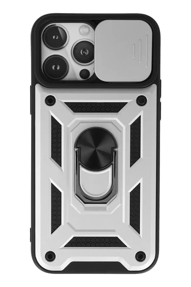 Newface Apple iPhone 13 Pro Max Kılıf Pars Lens Yüzüklü Silikon - Gümüş ürün görseli 1