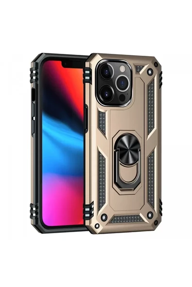 Newface Apple iPhone 13 Pro Kılıf Sofya Yüzüklü Silikon Kapak - Gold ürün görseli 1
